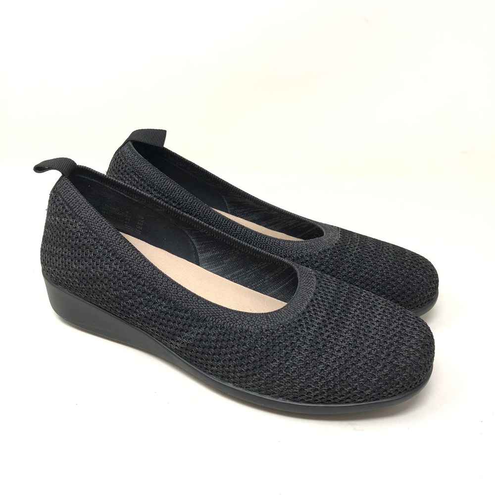 Propet Women's 9 WIDE Yen Flats Black Knit Low Wedge Comfort Slip On Shoe